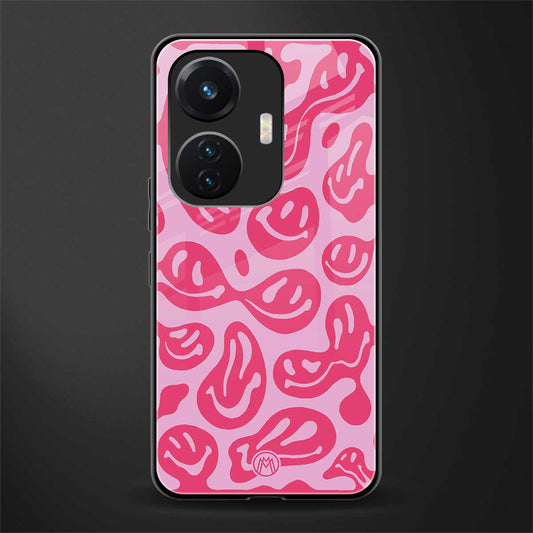 acid smiles bubblegum pink edition back phone cover | glass case for vivo t1 44w 4g
