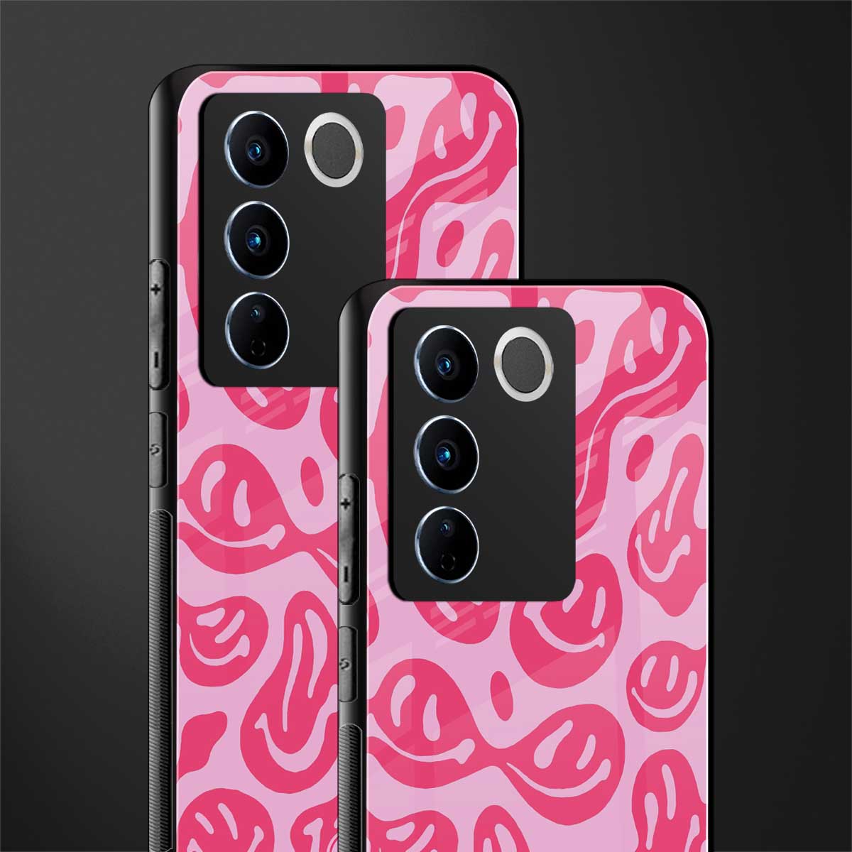 acid smiles bubblegum pink edition back phone cover | glass case for vivo v27 pro 5g
