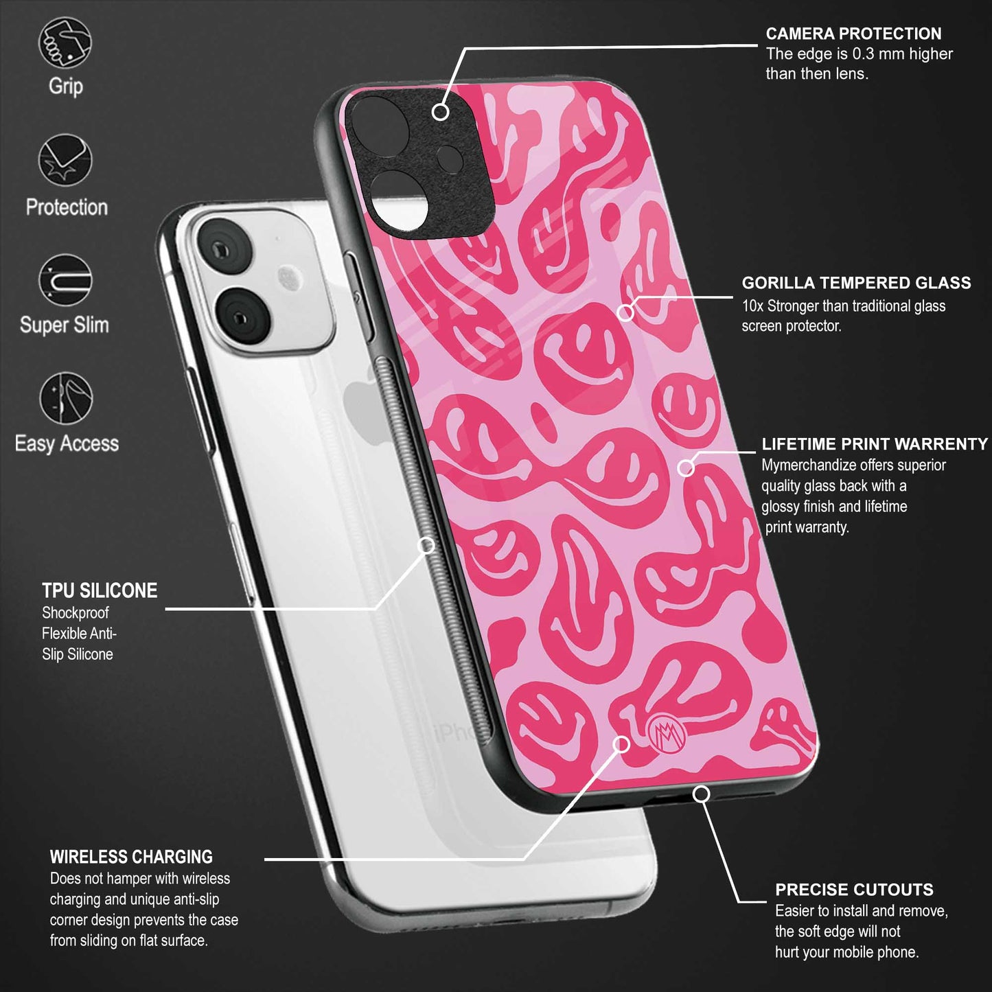 acid smiles bubblegum pink edition glass case for vivo y90 image-4