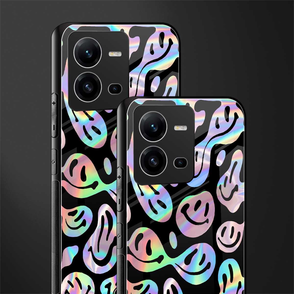 acid smiles chromatic edition back phone cover | glass case for vivo v25-5g