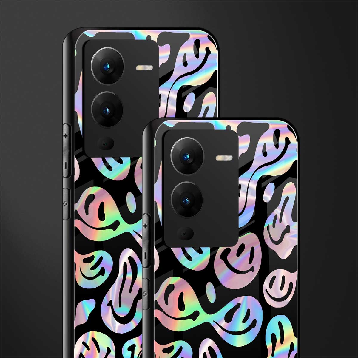 acid smiles chromatic edition back phone cover | glass case for vivo v25 pro 5g