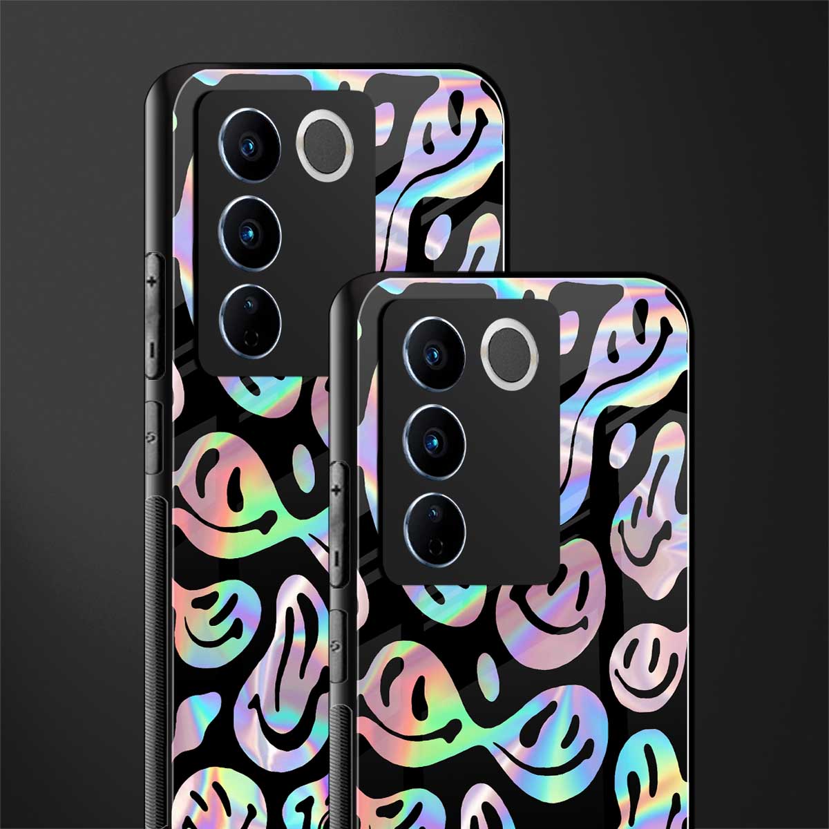 acid smiles chromatic edition back phone cover | glass case for vivo v27 pro 5g