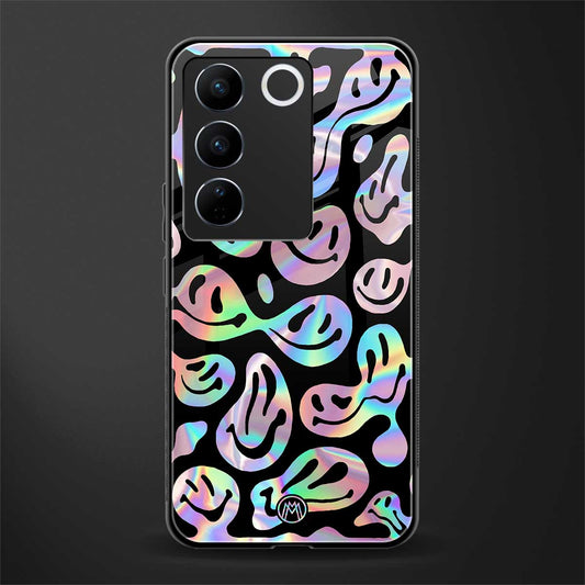 acid smiles chromatic edition back phone cover | glass case for vivo v27 pro 5g