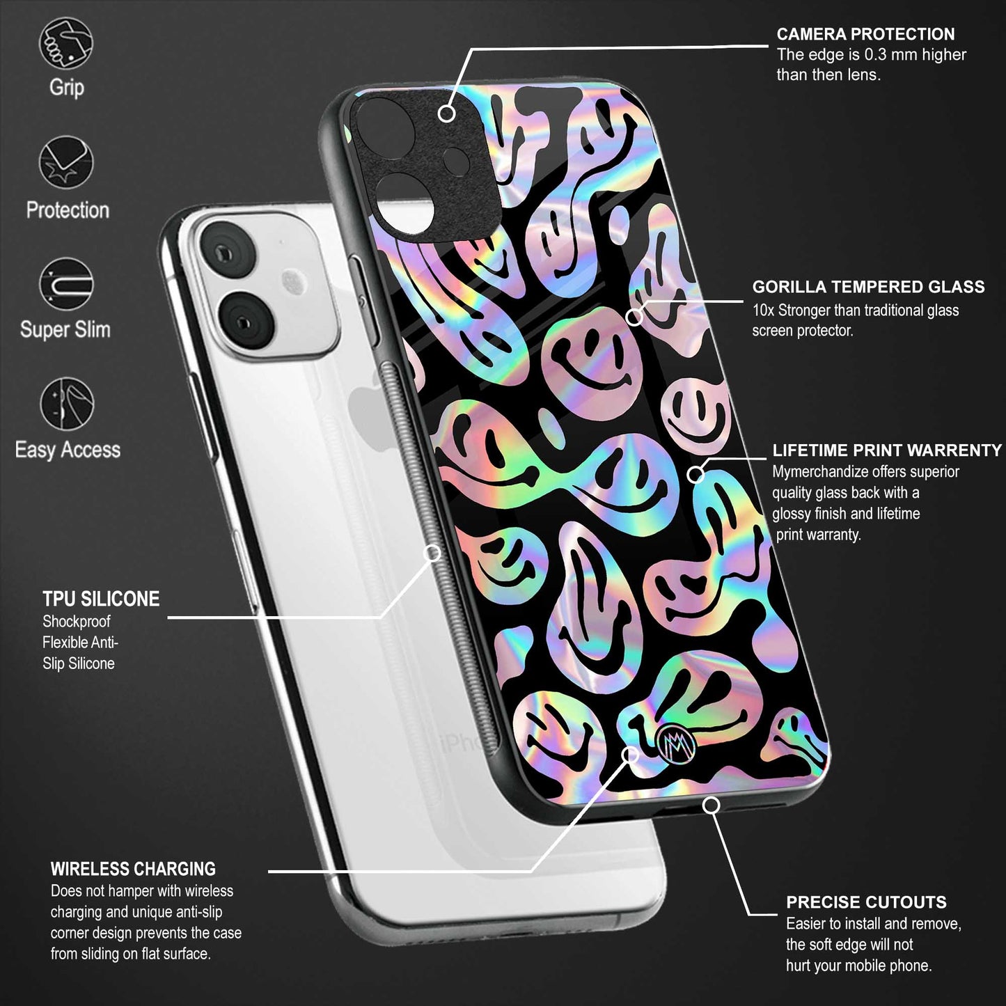 acid smiles chromatic edition back phone cover | glass case for vivo v21e 4g