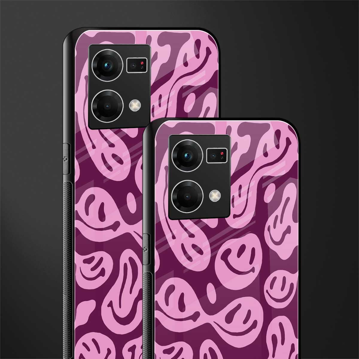 acid smiles grape edition back phone cover | glass case for oppo f21 pro 4g