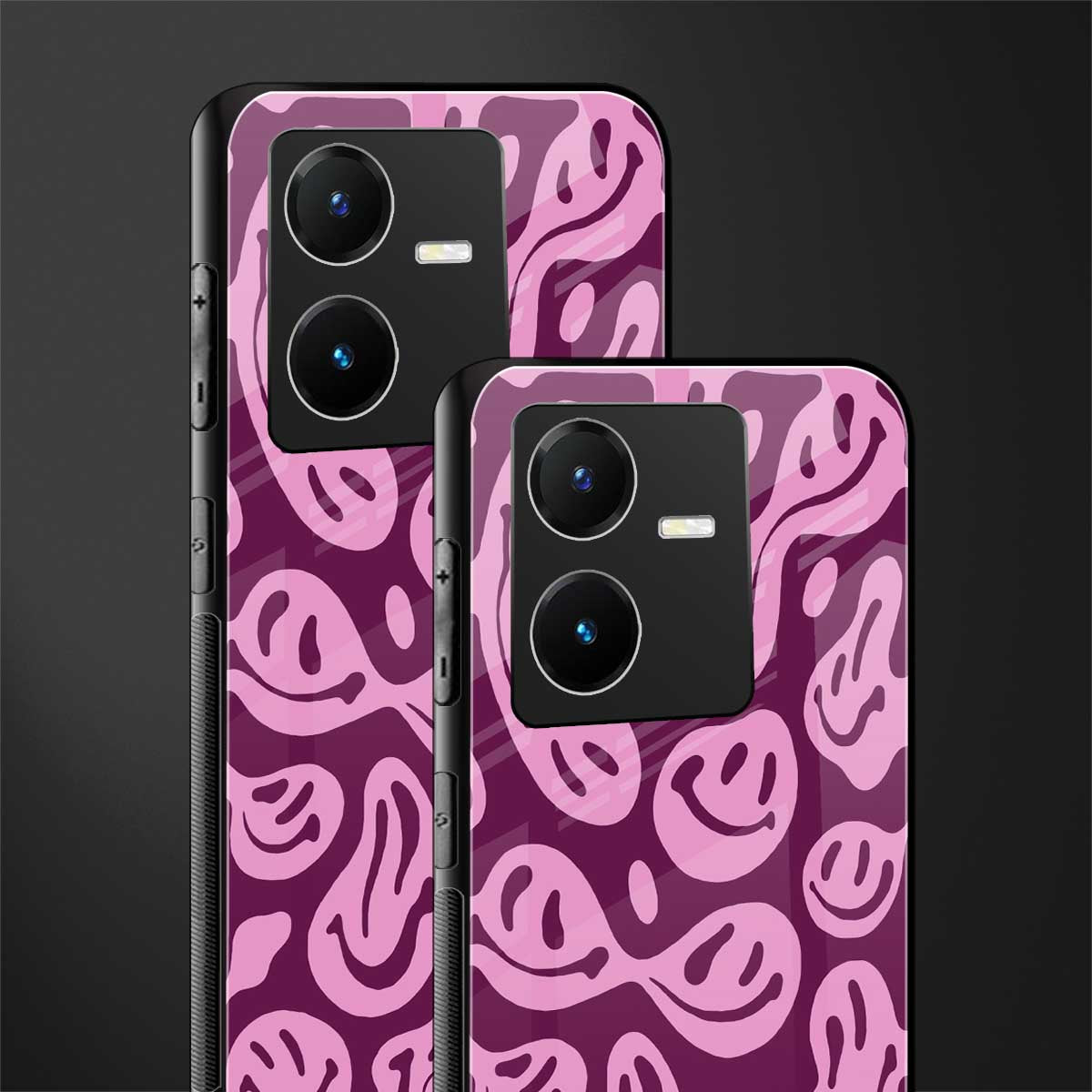 acid smiles grape edition back phone cover | glass case for vivo y22
