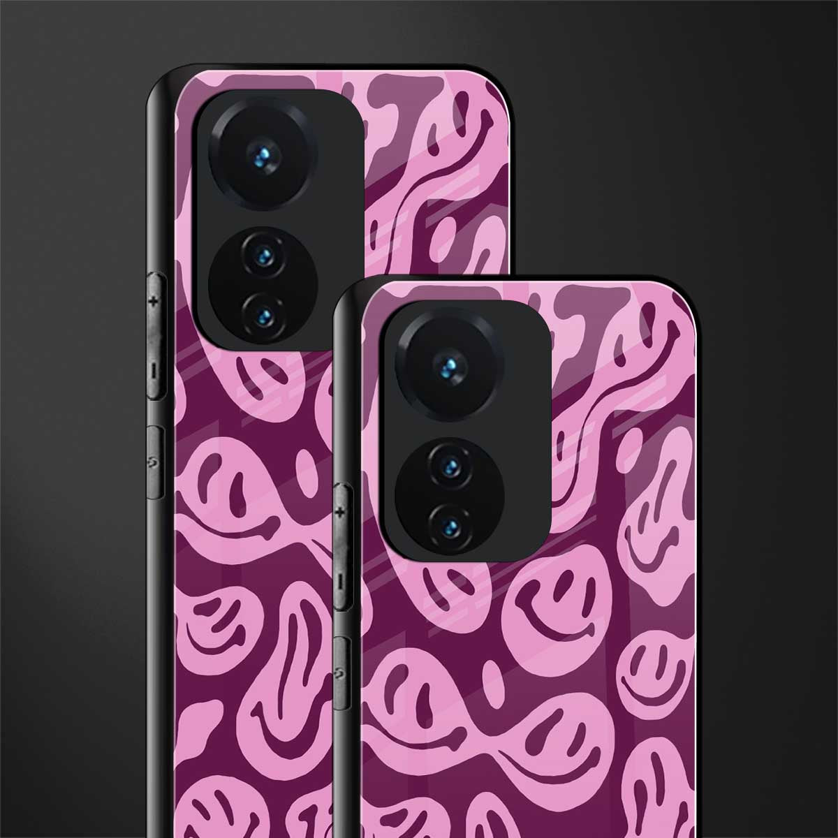 acid smiles grape edition back phone cover | glass case for vivo t1 44w 4g
