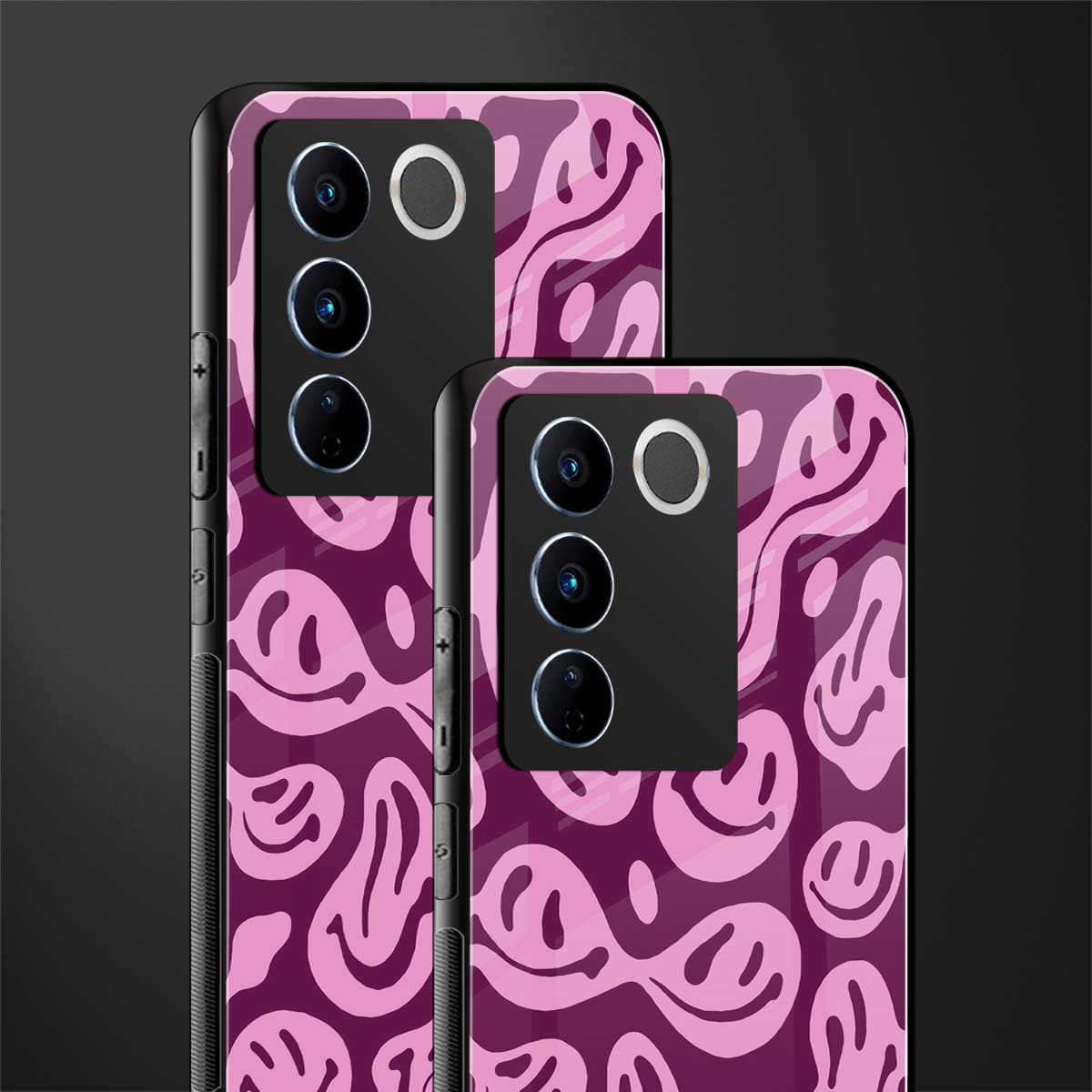 acid smiles grape edition back phone cover | glass case for vivo v27 pro 5g