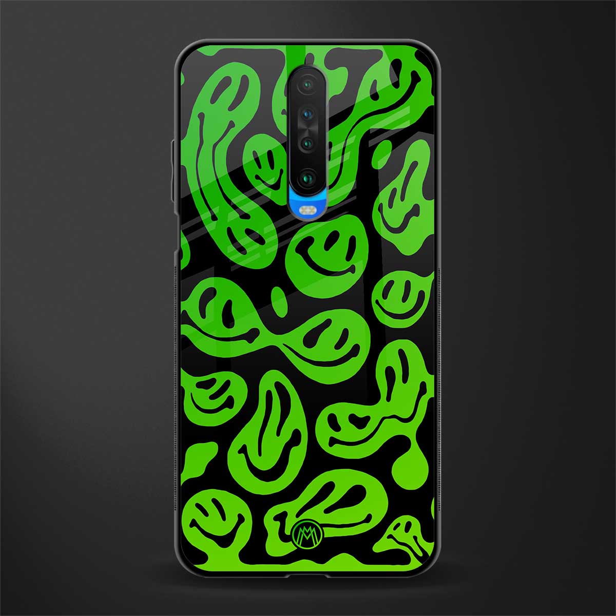 acid smiles neon green glass case for poco x2 image