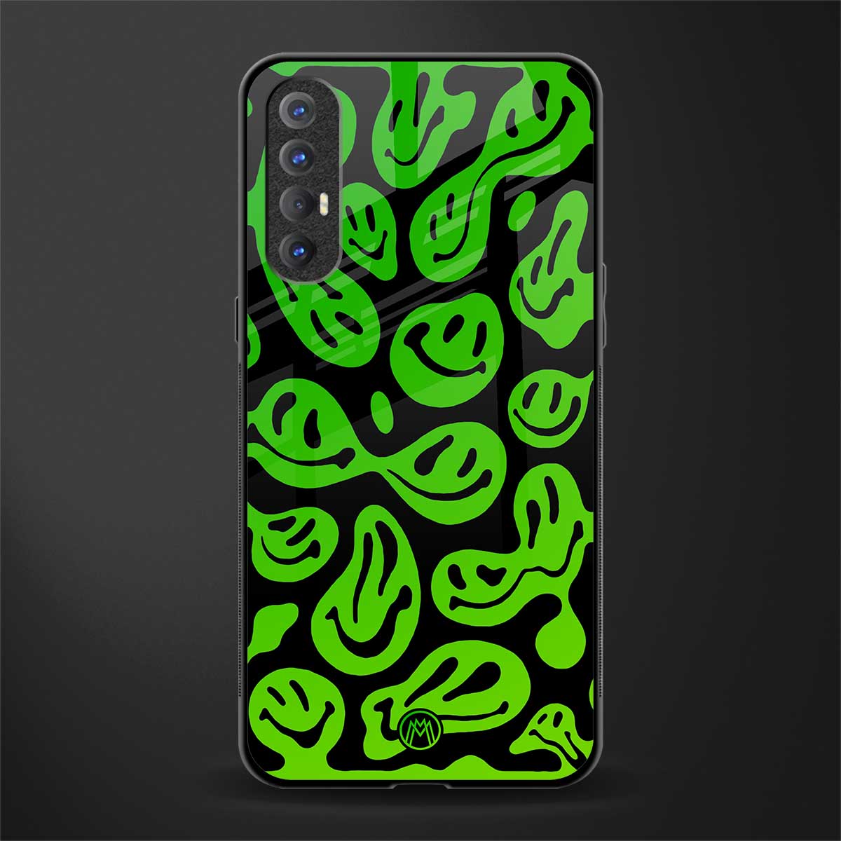 acid smiles neon green glass case for oppo reno 3 pro image