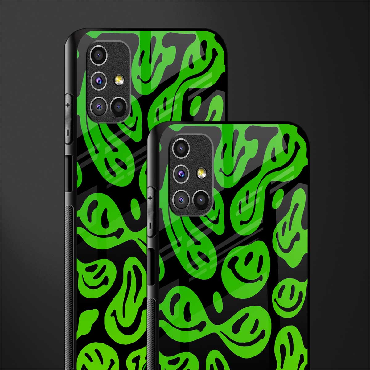 acid smiles neon green glass case for samsung galaxy m51 image-2