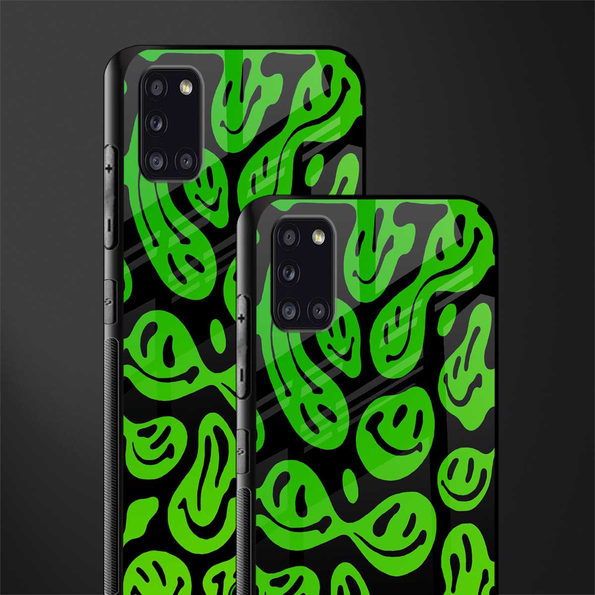 acid smiles neon green glass case for samsung galaxy a31 image-2