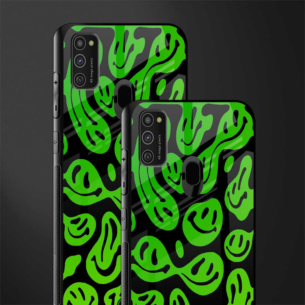 acid smiles neon green glass case for samsung galaxy m21 image-2