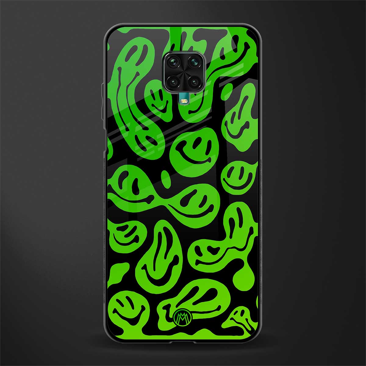 acid smiles neon green glass case for poco m2 pro image