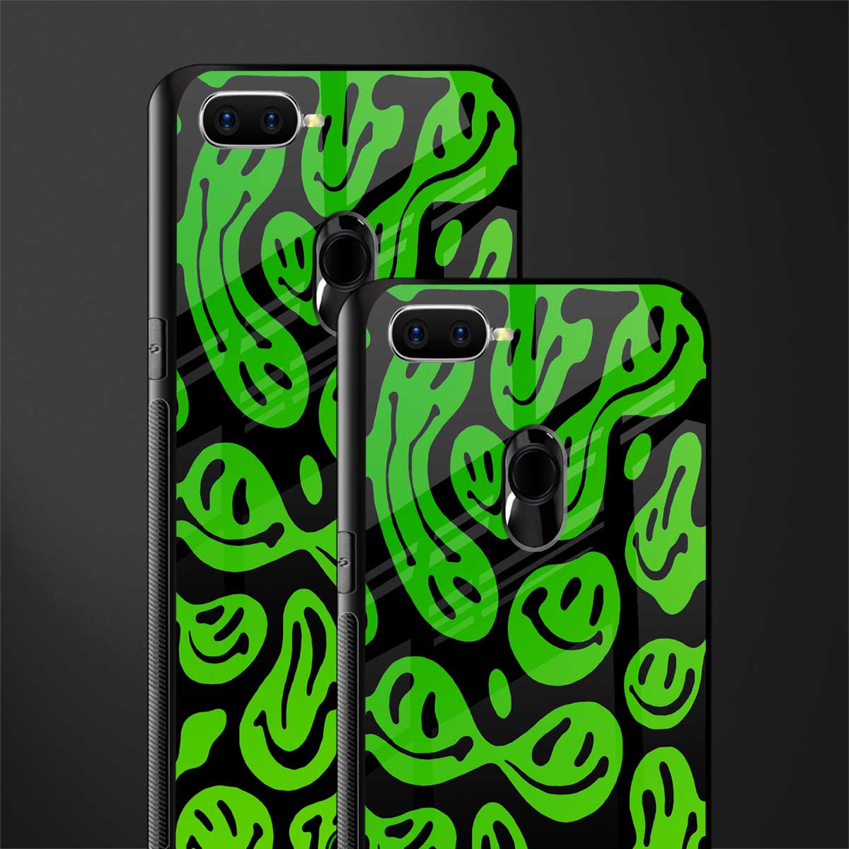 acid smiles neon green glass case for oppo a5s image-2