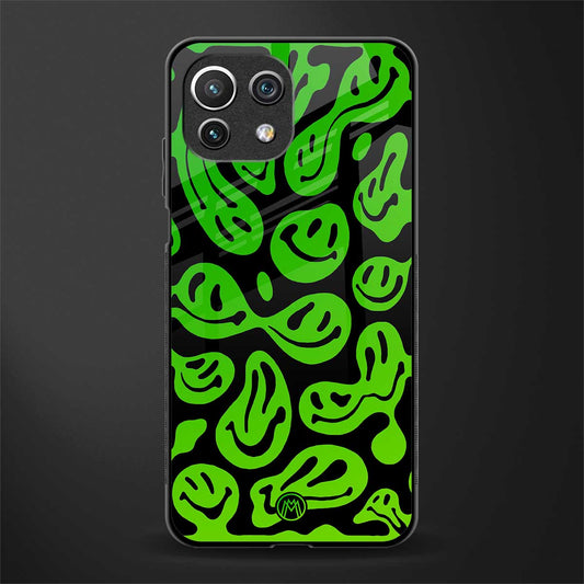 acid smiles neon green glass case for mi 11 lite image