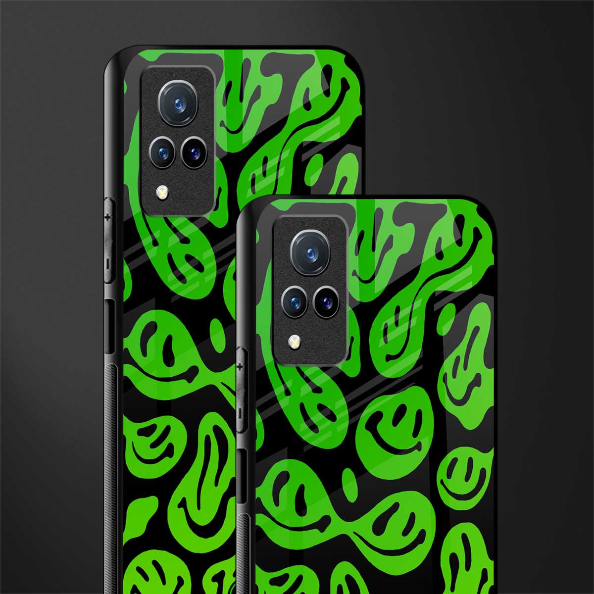 acid smiles neon green glass case for vivo v21 5g image-2