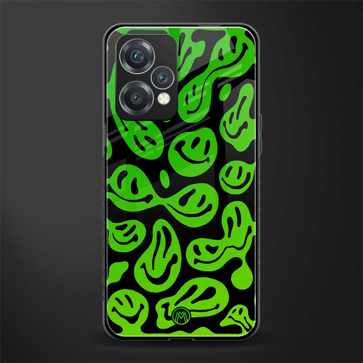 acid smiles neon green back phone cover | glass case for realme 9 pro 5g