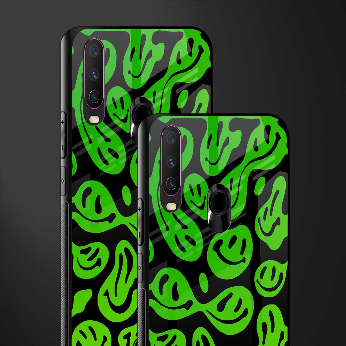 acid smiles neon green glass case for vivo y12 image-2