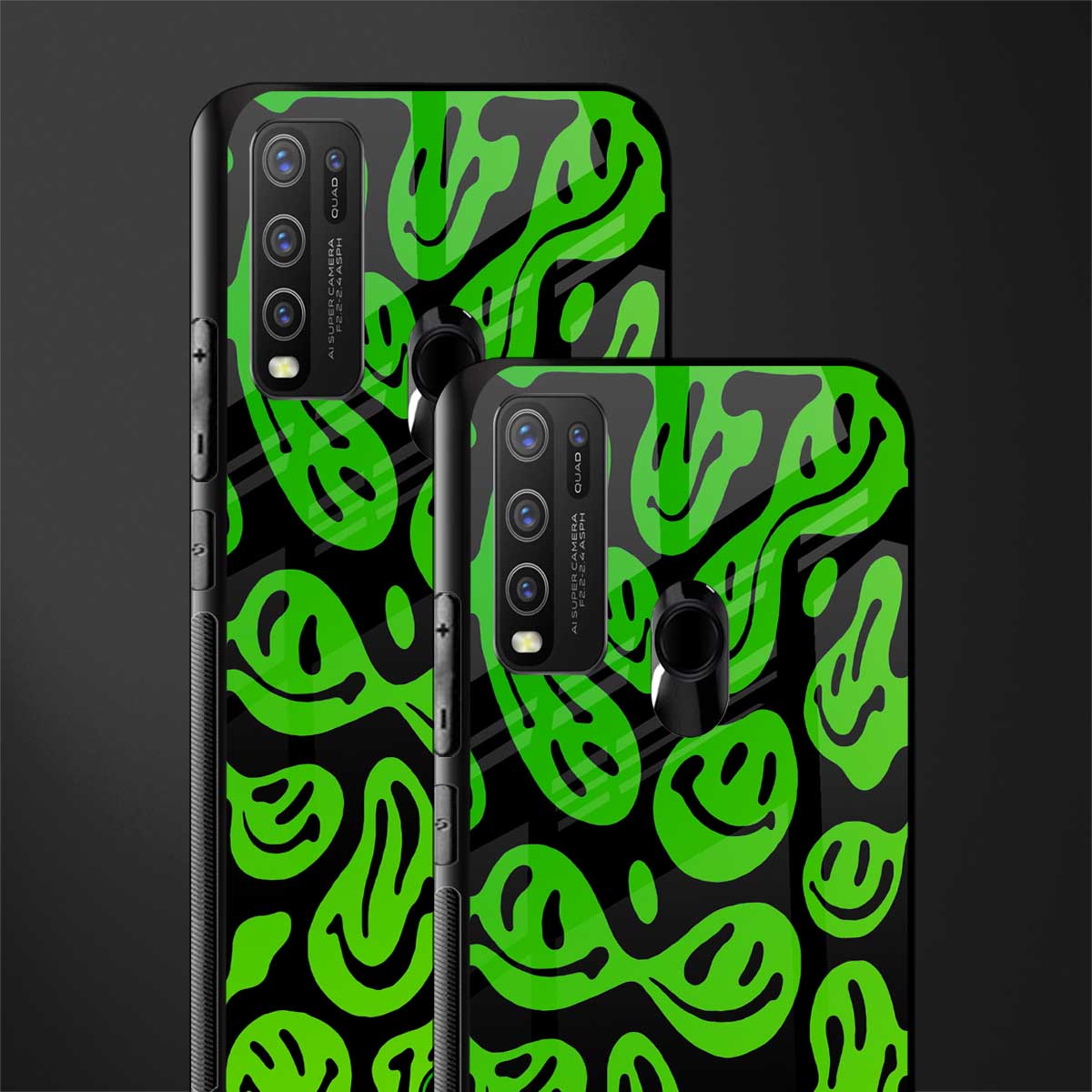 acid smiles neon green glass case for vivo y30 image-2