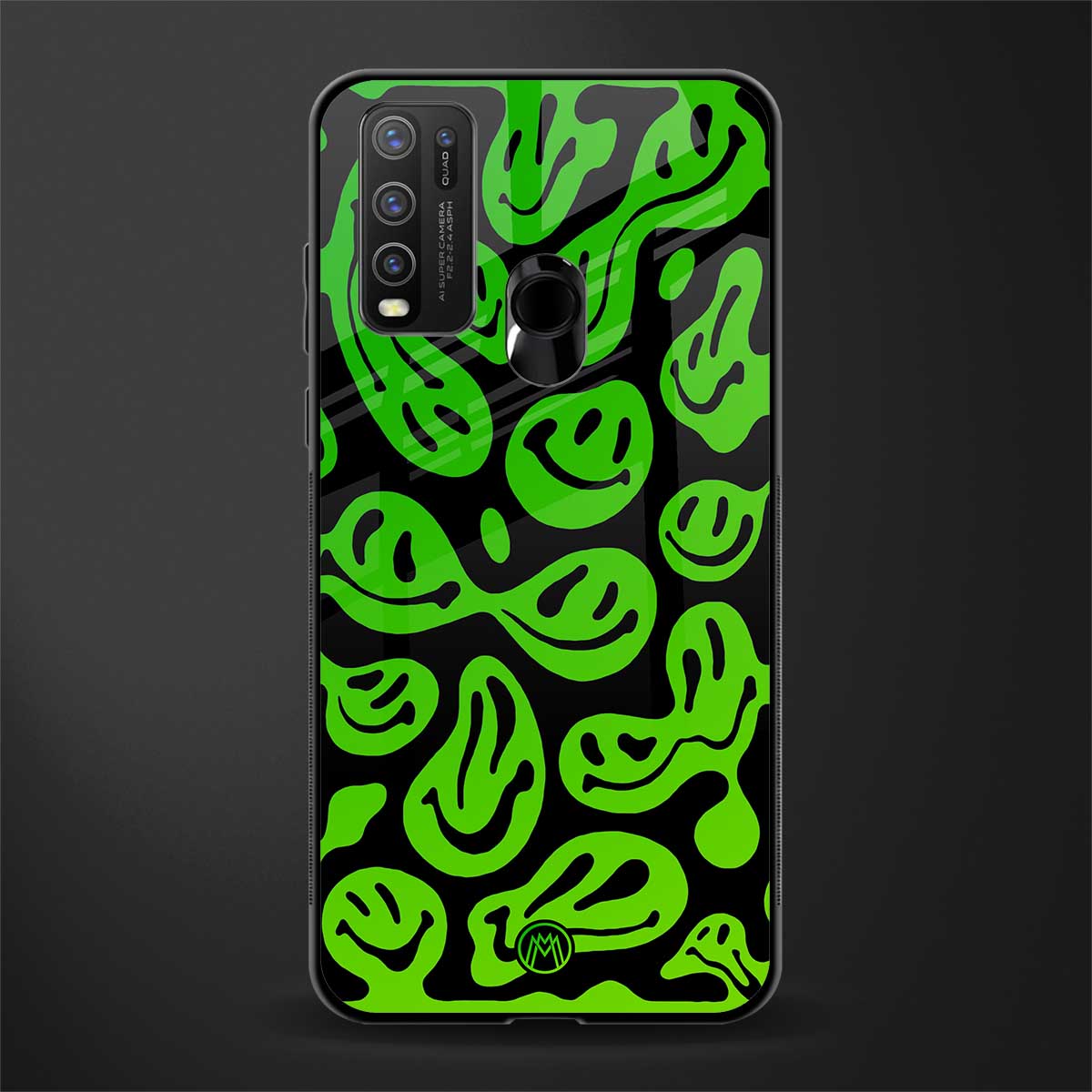 acid smiles neon green glass case for vivo y30 image