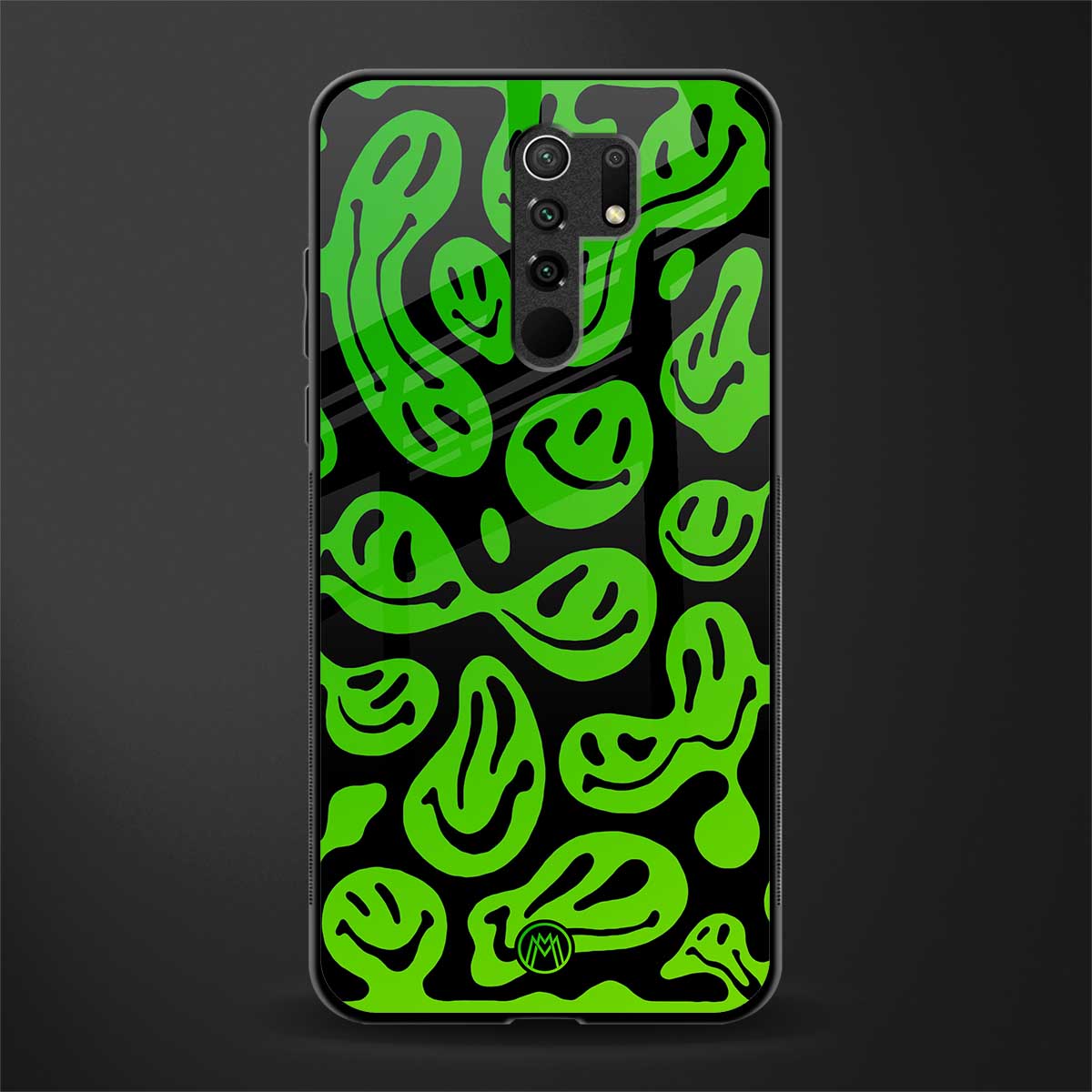 acid smiles neon green glass case for redmi 9 prime image
