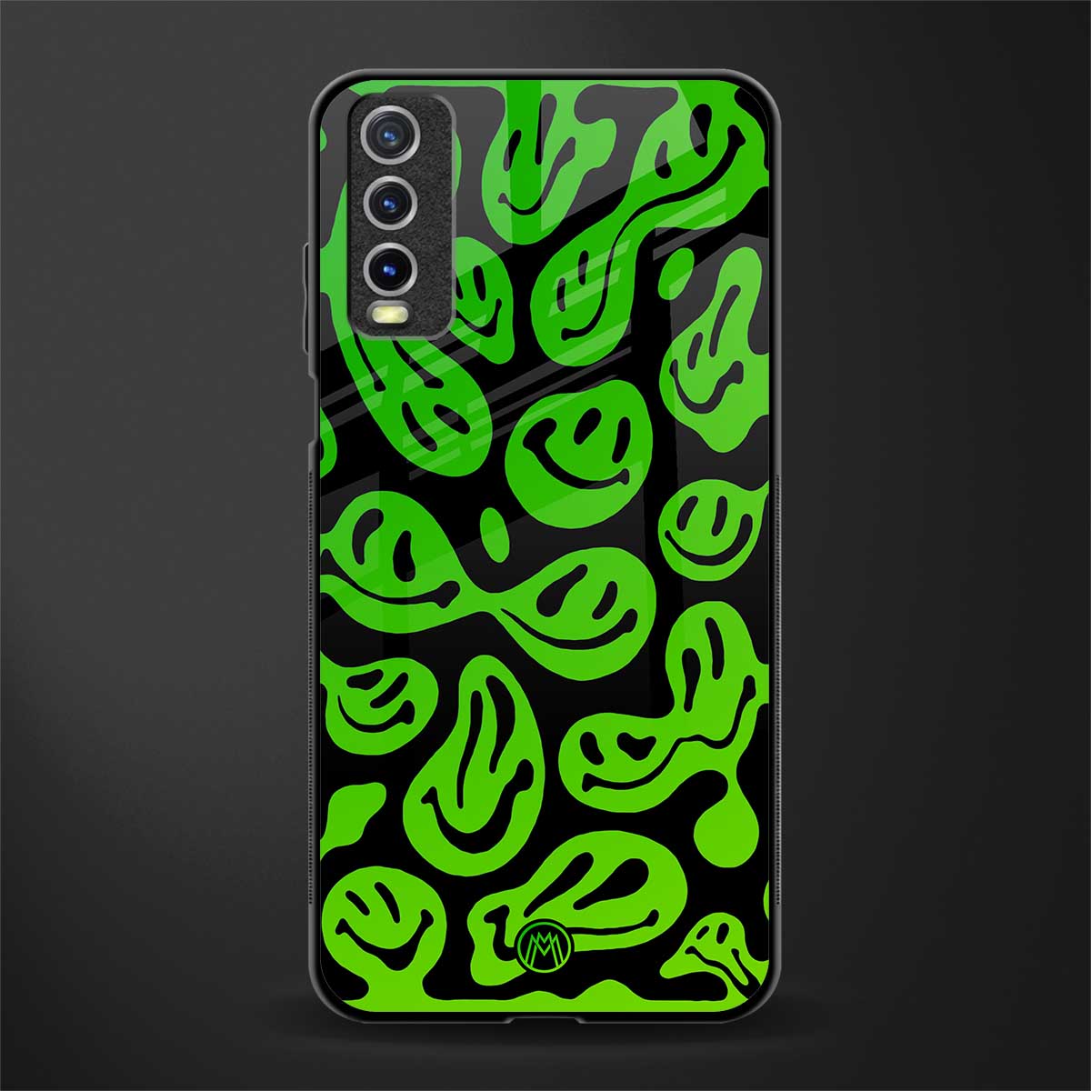 acid smiles neon green glass case for vivo y12s image