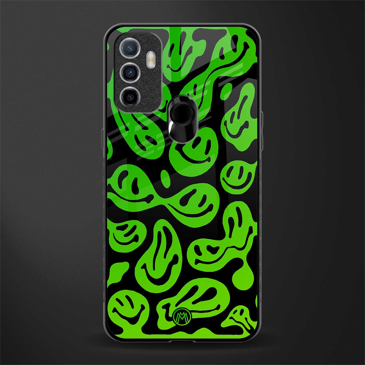 acid smiles neon green glass case for oppo a53 image