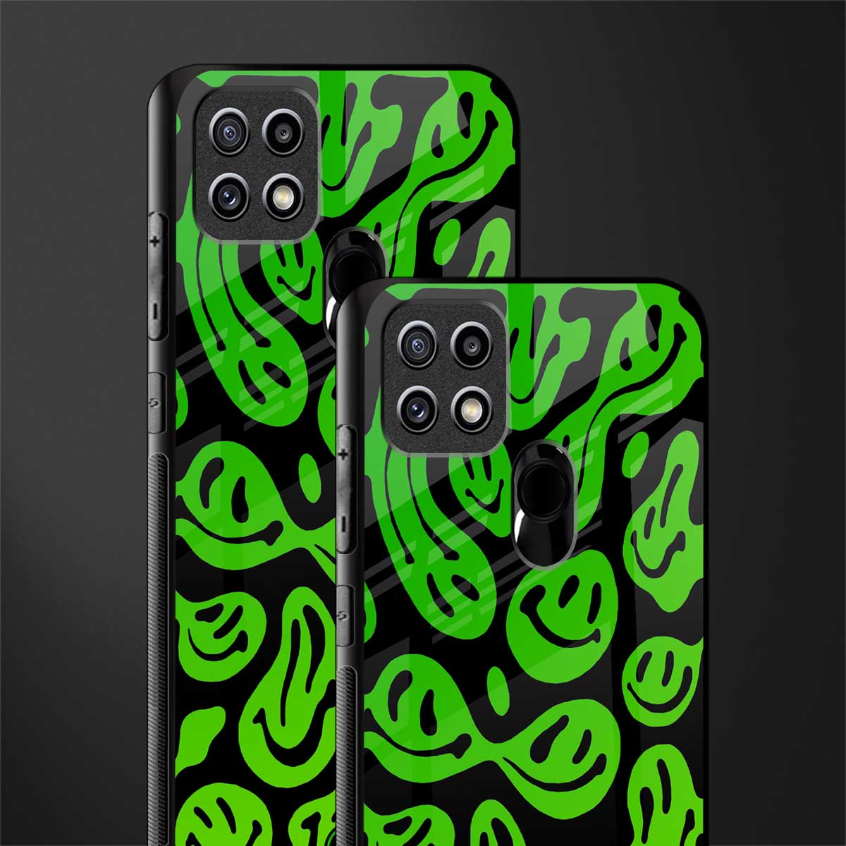 acid smiles neon green glass case for oppo a15s image-2