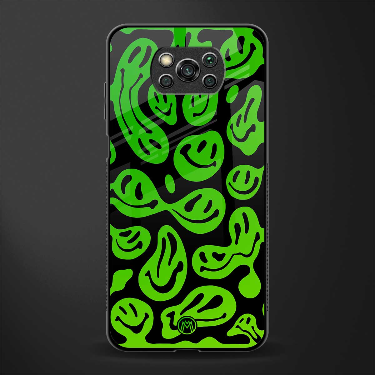 acid smiles neon green glass case for poco x3 image