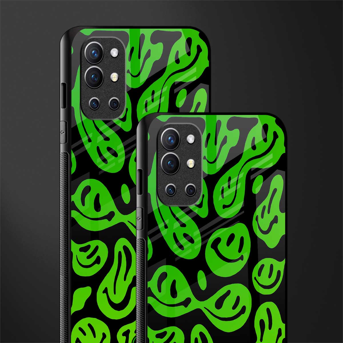 acid smiles neon green glass case for oneplus 9r image-2