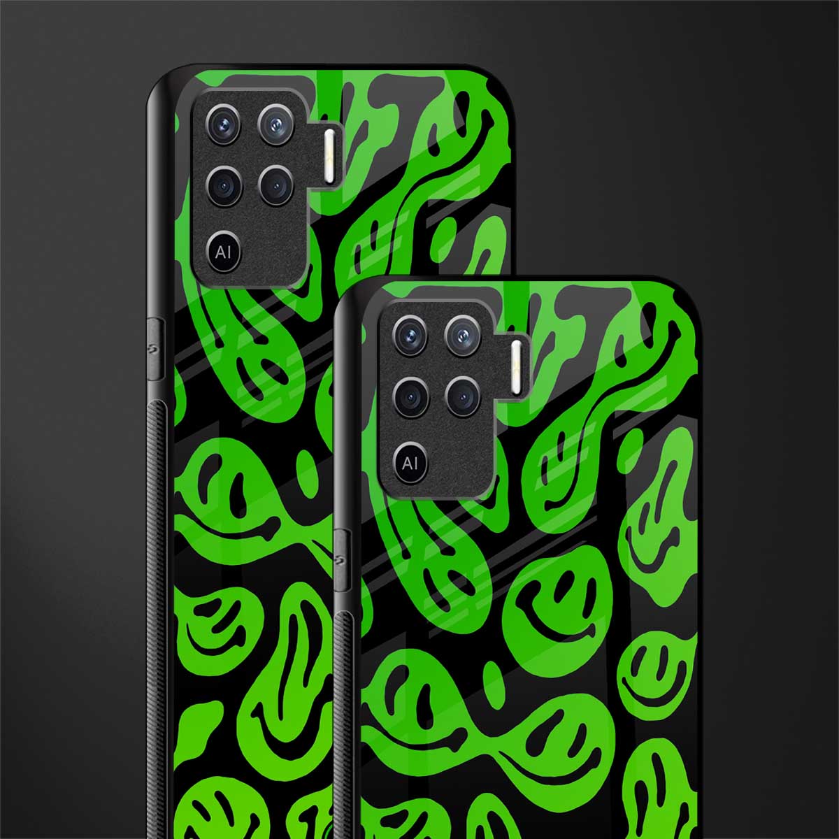 acid smiles neon green glass case for oppo f19 pro image-2