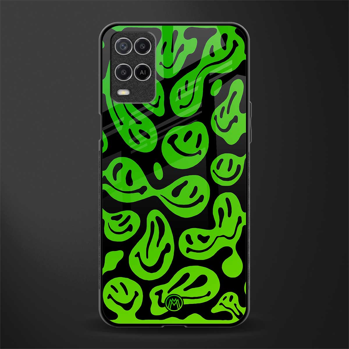 acid smiles neon green glass case for oppo a54 image