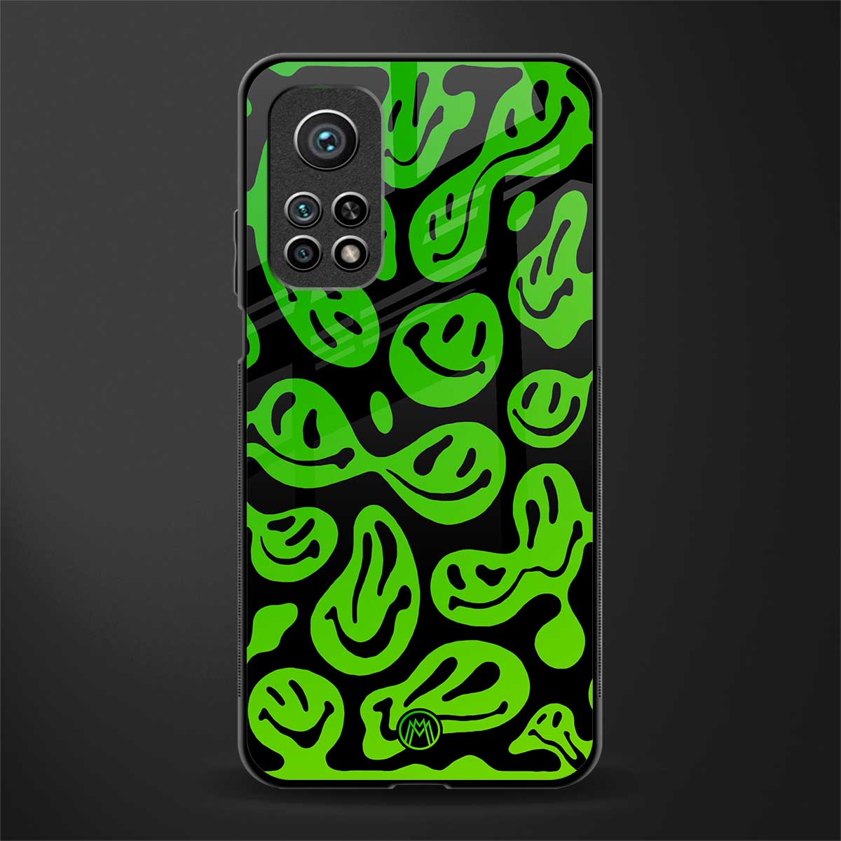 acid smiles neon green glass case for mi 10t pro image