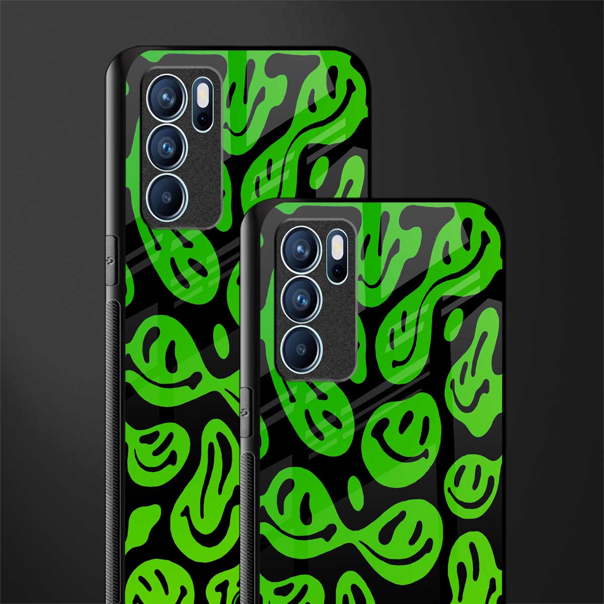 acid smiles neon green glass case for oppo reno6 5g image-2