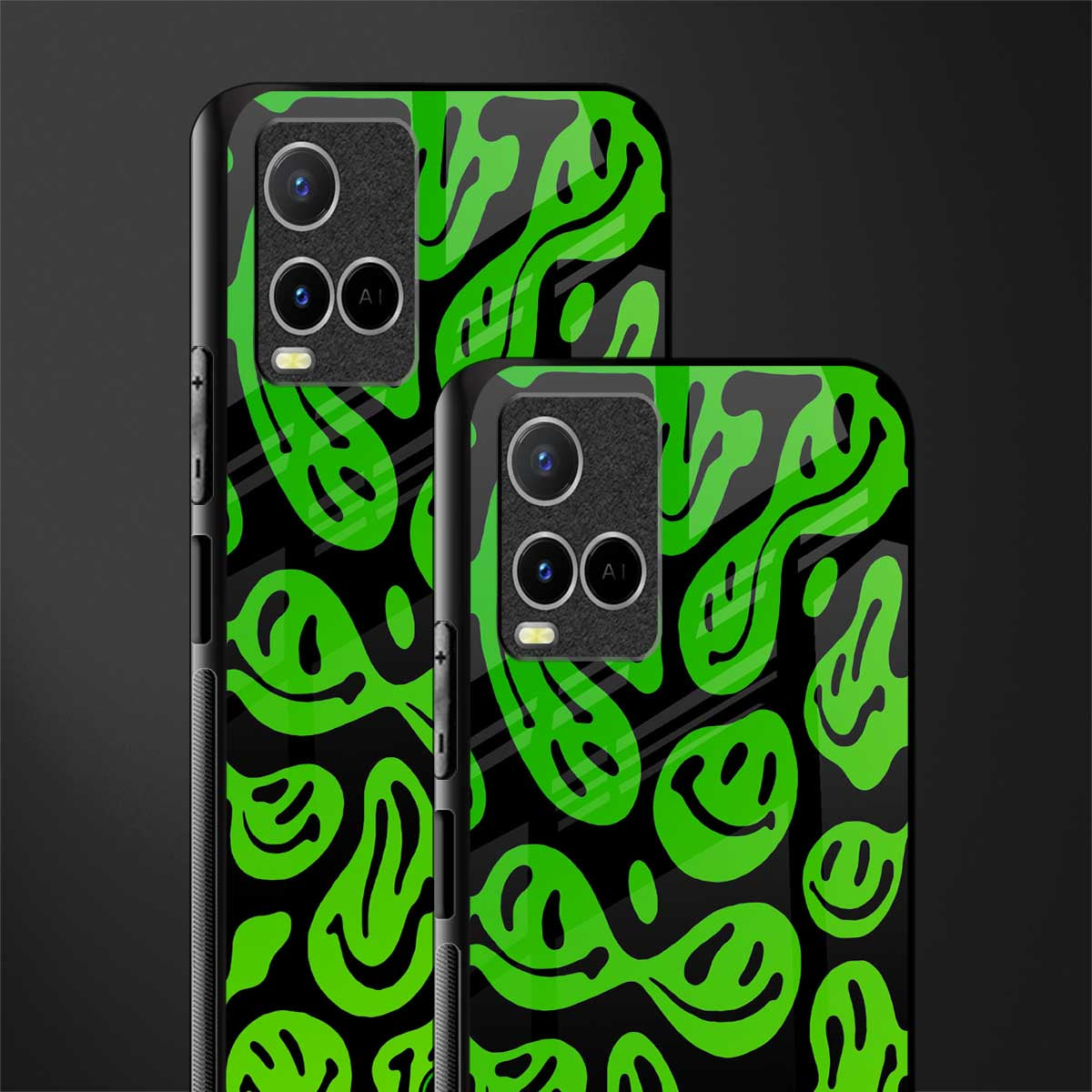 acid smiles neon green glass case for vivo y21 image-2