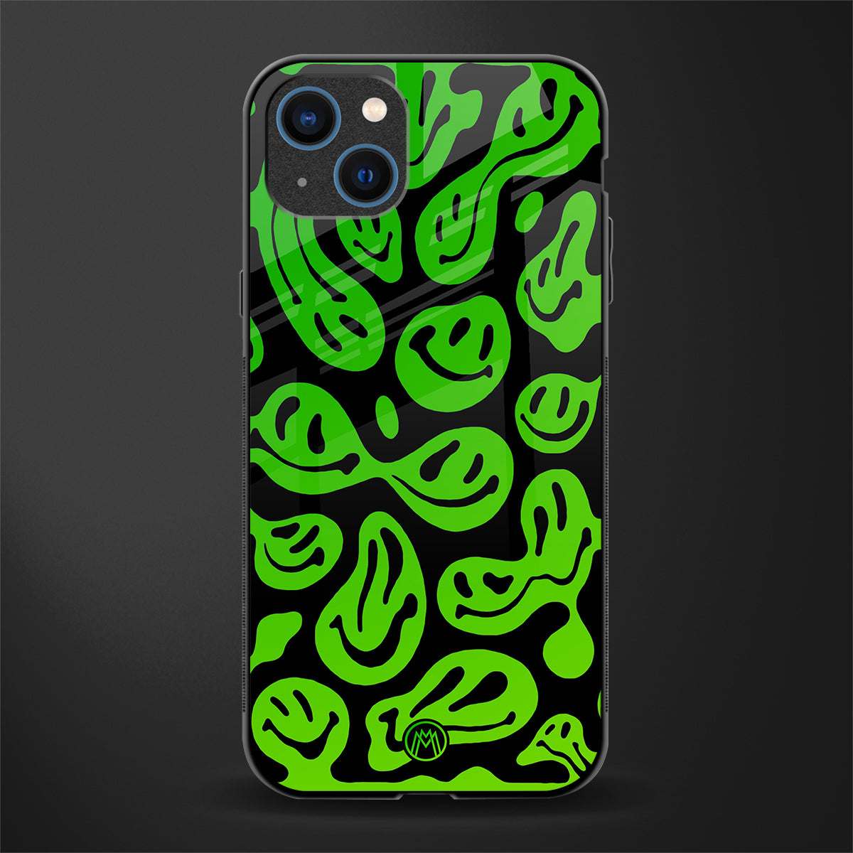 acid smiles neon green glass case for iphone 13 image