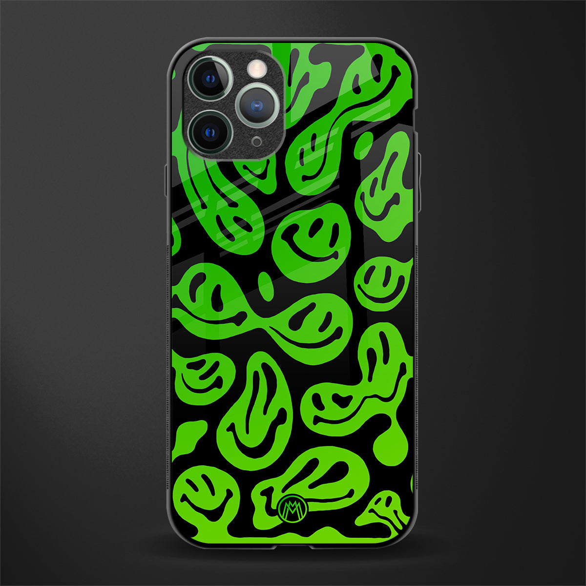 acid smiles neon green glass case for iphone 11 pro max image
