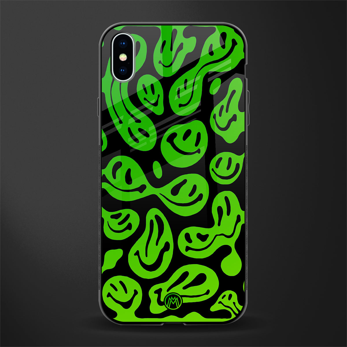 acid smiles neon green glass case for iphone xs max image