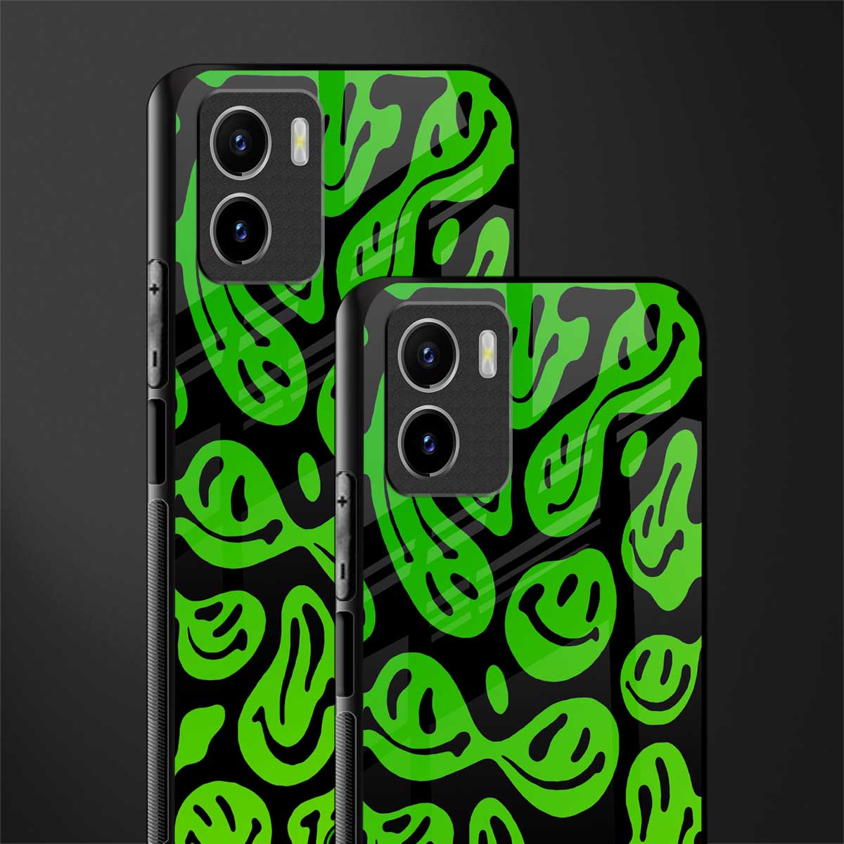 acid smiles neon green glass case for vivo y15s image-2