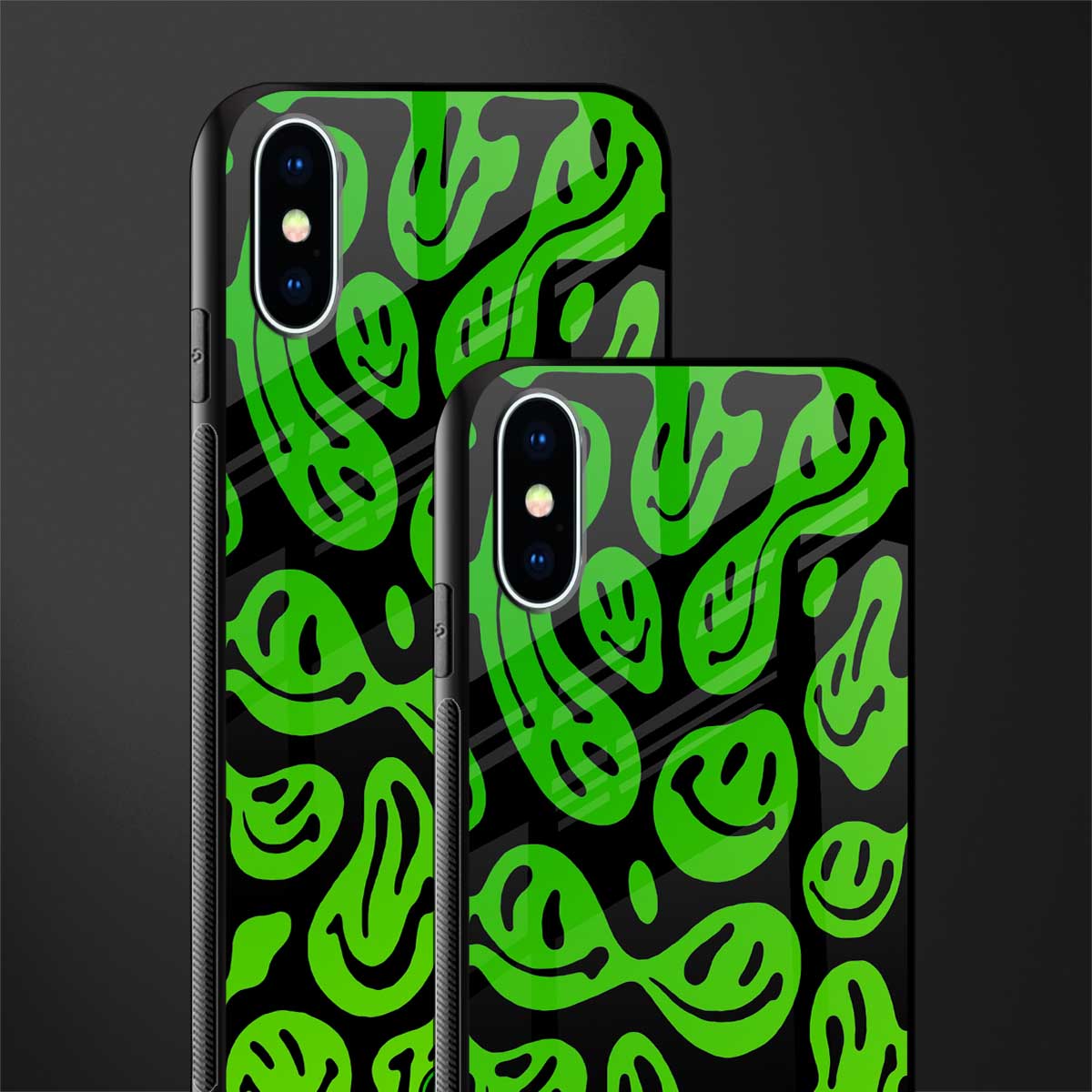 acid smiles neon green glass case for iphone xs image-2