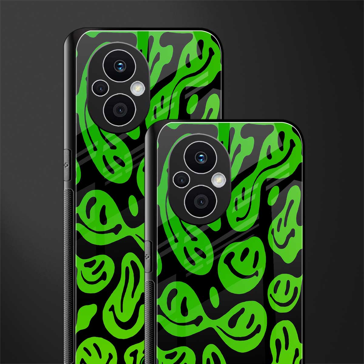 acid smiles neon green back phone cover | glass case for oppo f21 pro 5g