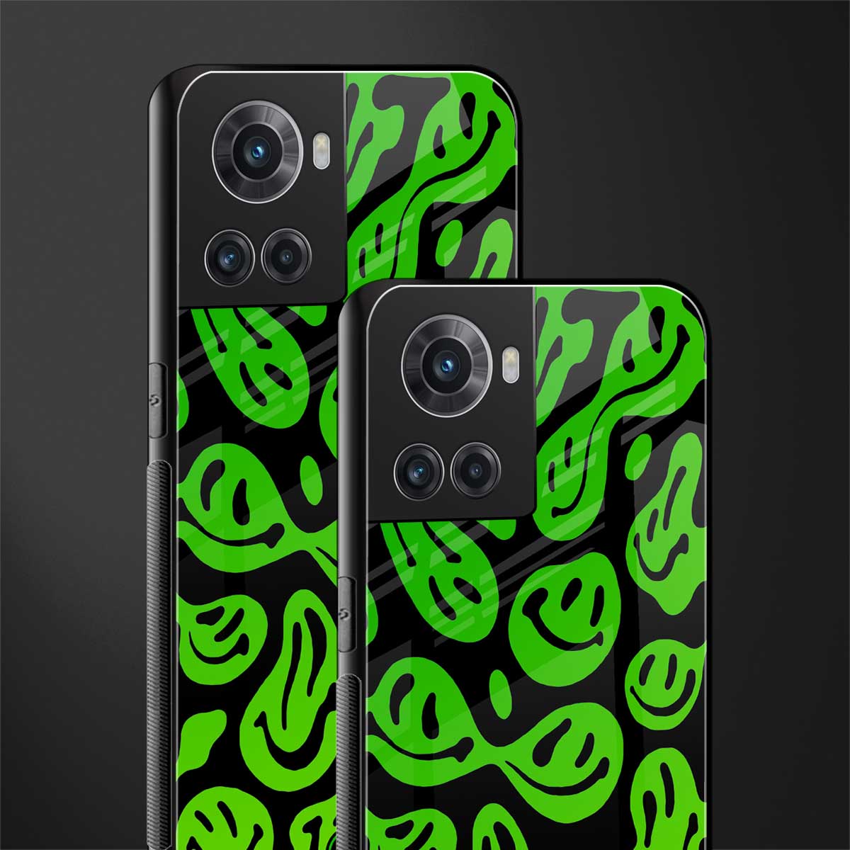 acid smiles neon green back phone cover | glass case for oneplus 10r 5g