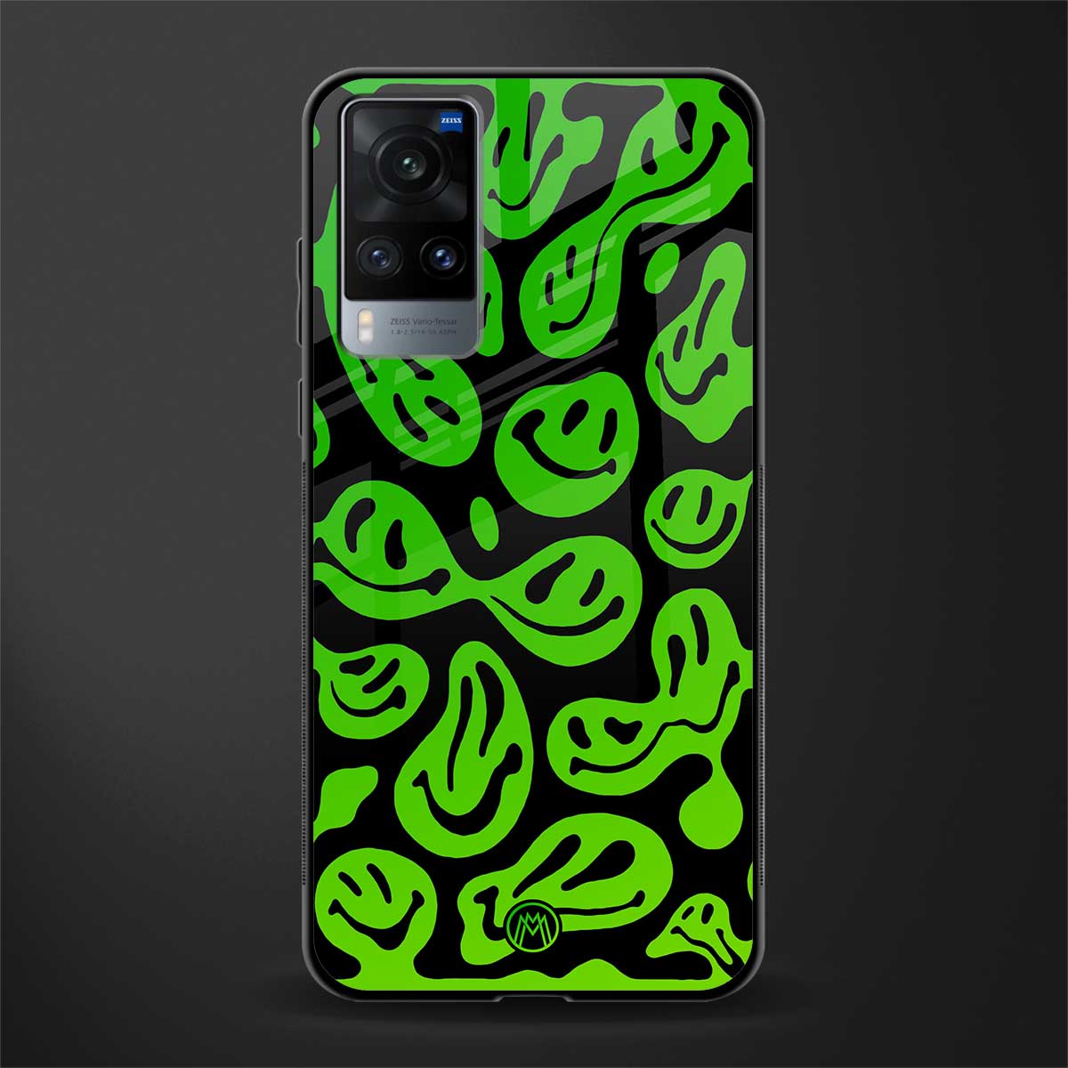 acid smiles neon green glass case for vivo x60 image