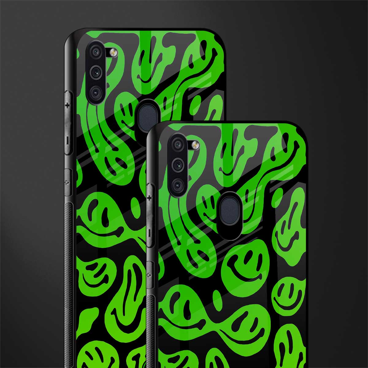 acid smiles neon green glass case for samsung galaxy m11 image-2