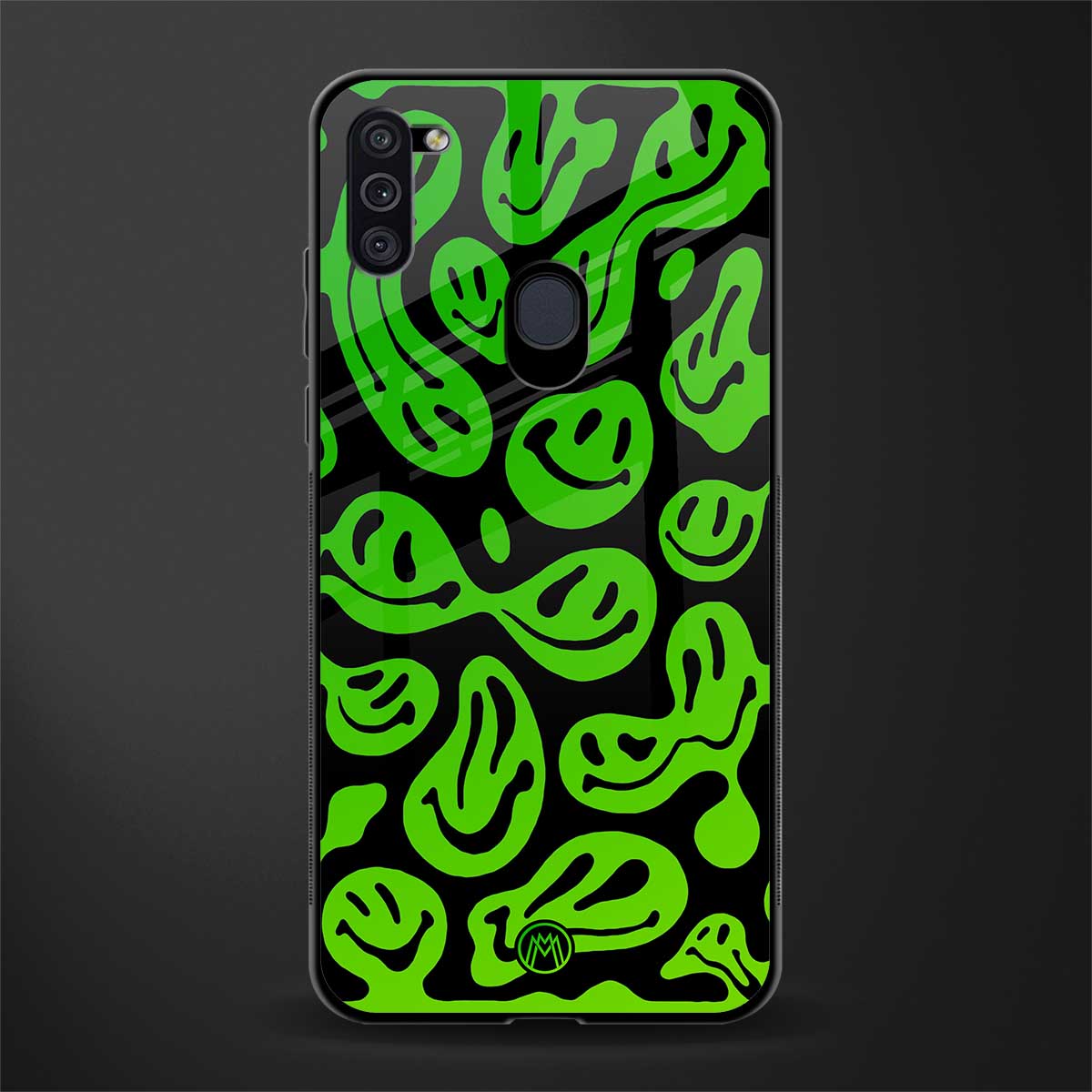acid smiles neon green glass case for samsung galaxy m11 image