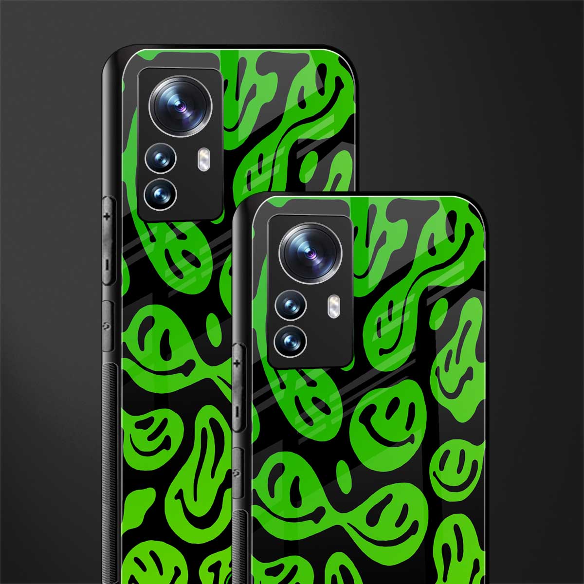 acid smiles neon green back phone cover | glass case for xiaomi 12 pro
