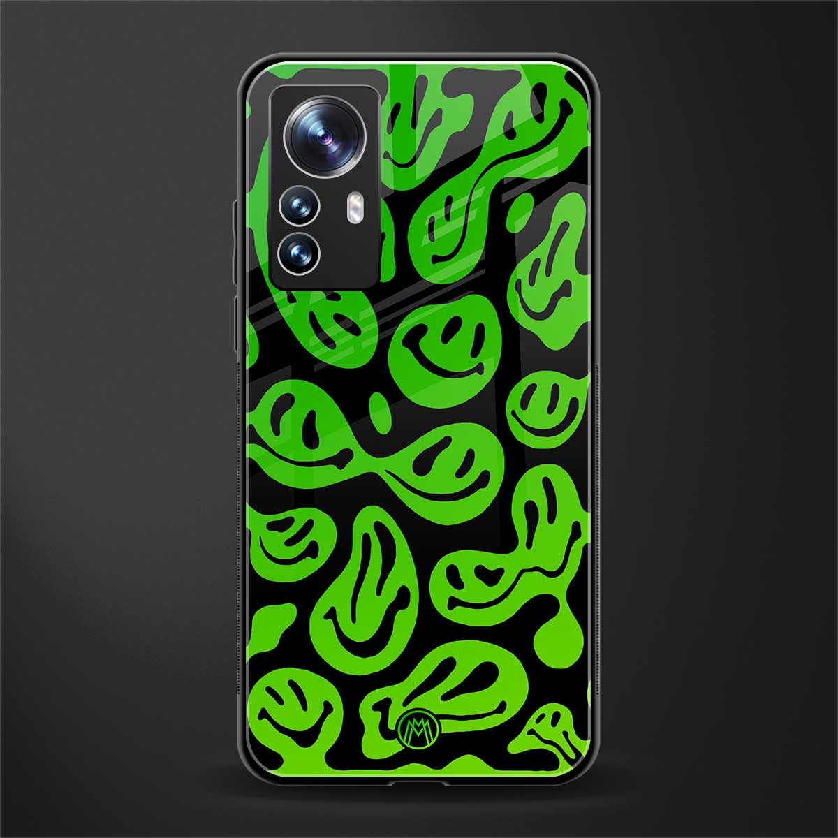 acid smiles neon green back phone cover | glass case for xiaomi 12 pro