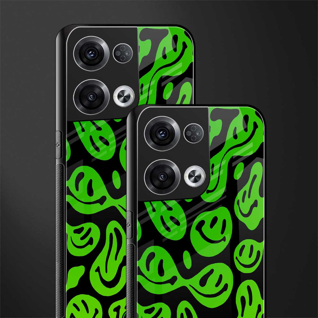 acid smiles neon green back phone cover | glass case for oppo reno 8