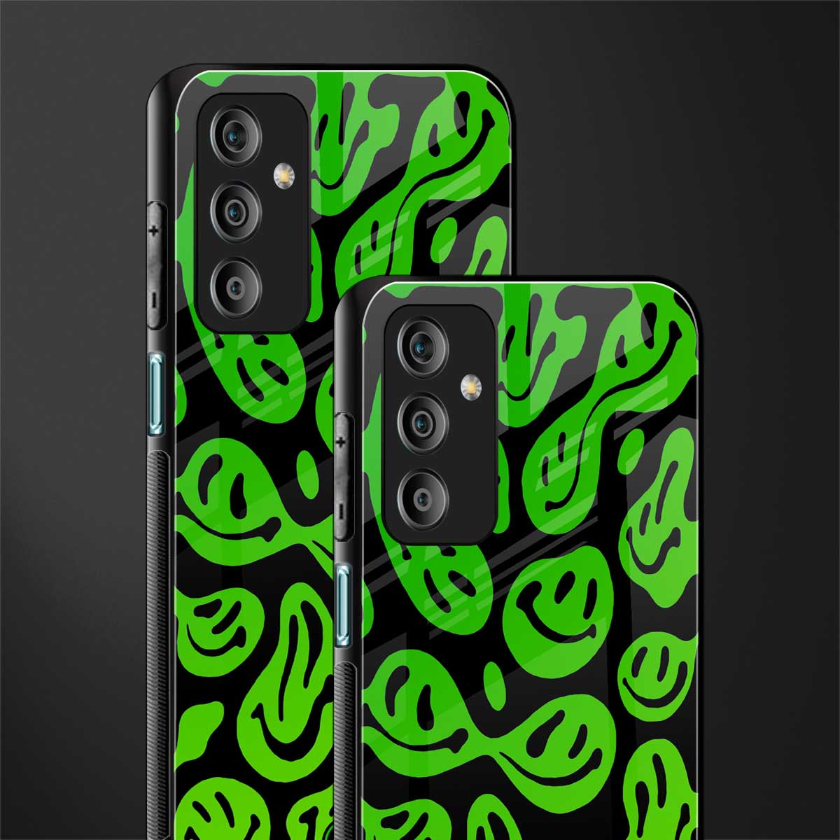 acid smiles neon green back phone cover | glass case for samsung galaxy f23 5g